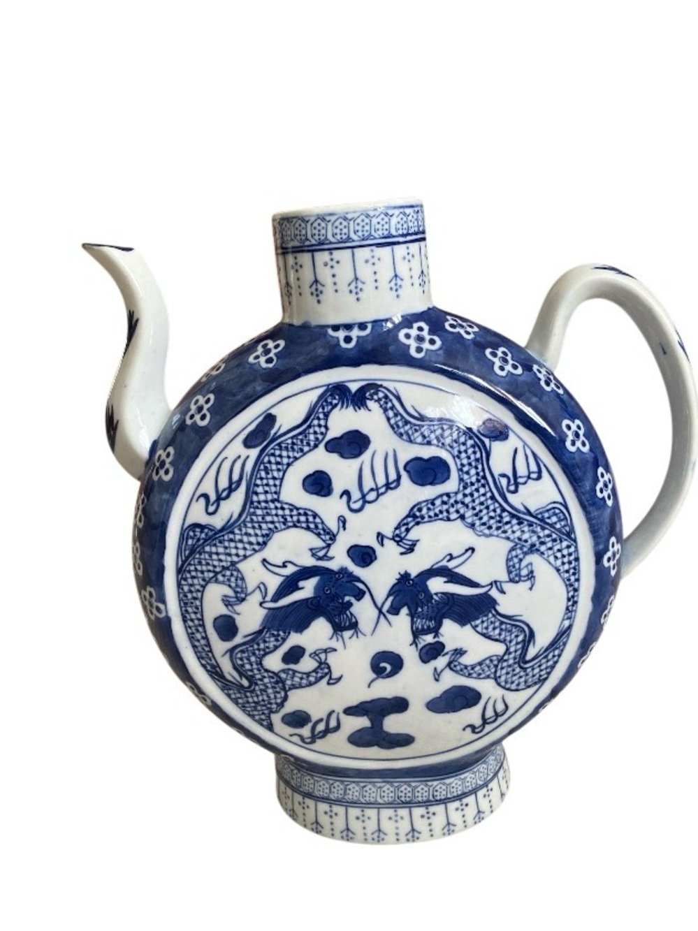 Large Chinese Blue and White Porcelain Teapot With Qianlong Mark on the Bottom